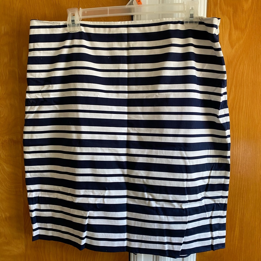 Blue and white striped pencil skirt